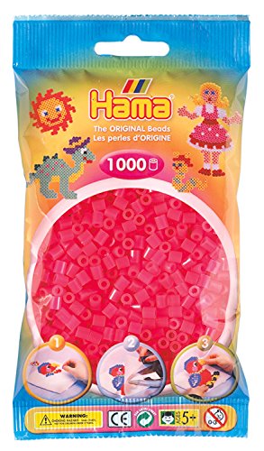 Hama Perlen 207-32 Bügelperlen Beutel mit ca. 1.000 Midi Bastelperlen mit Durchmesser 5 mm in Neon Pink, kreativer Bastelspaß für Groß und Klein im Sale