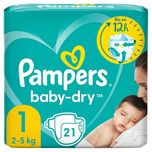 Pampers Baby-Dry Größe 1, 21 Windeln, bis zu 12 Stunden Rundum-Auslaufschutz, 2-5kg