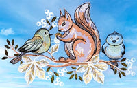 Thumbnail for Plauener Spitze Fensterbild Herbst Eichhörnchen Vögel Fensterdekoration Spitzenbild Fensterschmuck Mehrfarbig mit Saugnäpfen