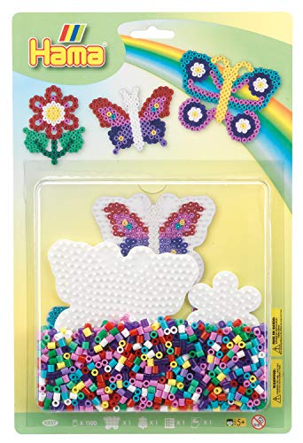 Hama Perlen 4207 Set Schmetterling mit ca. 1.100 bunten Midi Bügelperlen mit Durchmesser 5 mm, 2 Stiftplatten, inkl. Bügelpapier, kreativer Bastelspaß für Groß und Klein