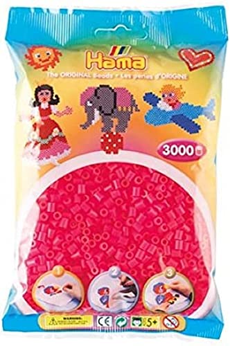 Hama Perlen 201-32 Bügelperlen Beutel mit ca. 3.000 bunten Midi Bastelperlen mit Durchmesser 5 mm in Fuchsia, kreativer Bastelspaß für Kinder ab 5 Jahren