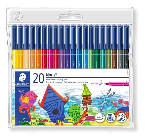 STAEDTLER Noris Club 326 WP20 Filzstifte, rund, Set mit 20 brillanten Farben, hohe Qualität, CE - kindgerecht DIN EN-71, stabile, eindrucksichere Spitze, Linienbreite ca. 1 mm