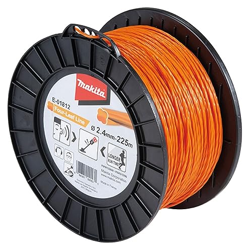 Makita E-01812 Mähfaden Four-Leaf 2,4 mm x 225 m, Trimmerfaden, Nylon, orange, geräuschreduziert, erhöhte Laufzeit, speziell für Akku-Rasentrimmer und Akku-Freischneider im Sale