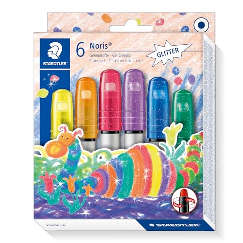 STAEDTLER Noris Club 2390M C6 Gelmalstifte, 6 Stück im Set, Glitter-Farben, perfekt für kleine Kinderhände, superweich und farbintensiv, auch ideal für `Fensterglas