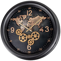 Thumbnail for formano Wanduhr Weltkarte 52 cm antik braun Ziffernblatt schwarz mit Zahnräder