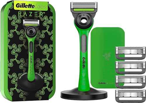 Gillette Labs Nassrasierer Herren, Limited Edition Rasierer mit Reinigungs-Element + 5 Rasierklingen + Reise-Etui zur Aufbewahrung unterwegs, 1 Griff, Geschenk für Männer, Magnetdock