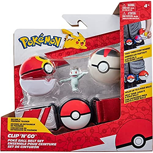 Pokémon PKW2717 - Clip and Go Pokéball Gürtel Set - Wiederball, Timerball & Machollo, offizielles Set mit Figur im Sale