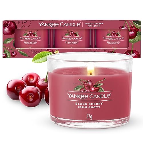 Yankee Candle Duftkerzen-Geschenkset | Votivkerzen mit Black Cherry | Soja-Wachs-Mix | 3 Teile|Kleine Kerze im Glas