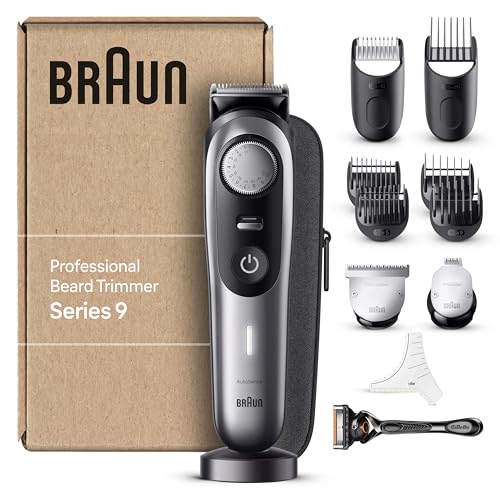 Braun Barttrimmer, Bartschneider/Trimmer/Haarschneider Herren, Haarschneidemaschine Profi, Einstellungen, Ladestation, Reiseetui, Bartschablone, 180 Min. kabellose Laufzeit, BT9440 im Sale