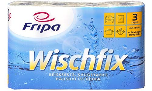 Fripa Küchenrolle Wischfix, 3-lagig, hochweiß, Sie erhalten 1 Packung, Packungsinhalt: 4 Rollen