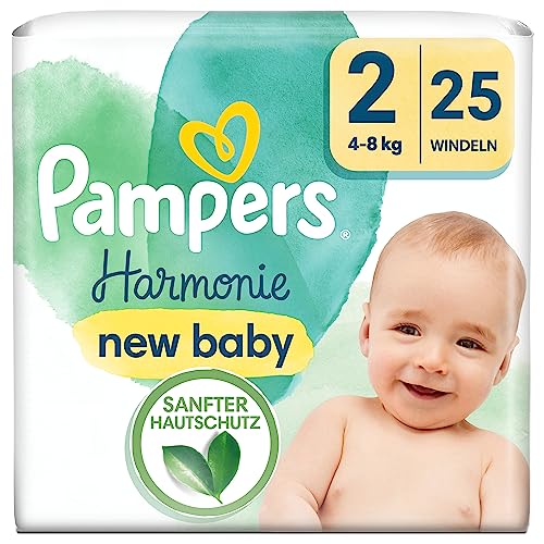 Pampers Harmonie Größe 2, 25 Windeln, 4kg - 8kg, sanfter Hautschutz und pflanzenbasierte Inhaltstoffe