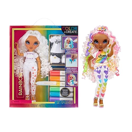 Rainbow High Color & Create DIY Modepuppe - Lila Augen, Locken, extra Top & Schuhe, abwaschbare Regenbogenstifte - Ausmalen, Gestalten, Spielen, Abwaschen - für Kinder von 4-12 Jahren & Sammler im Sale