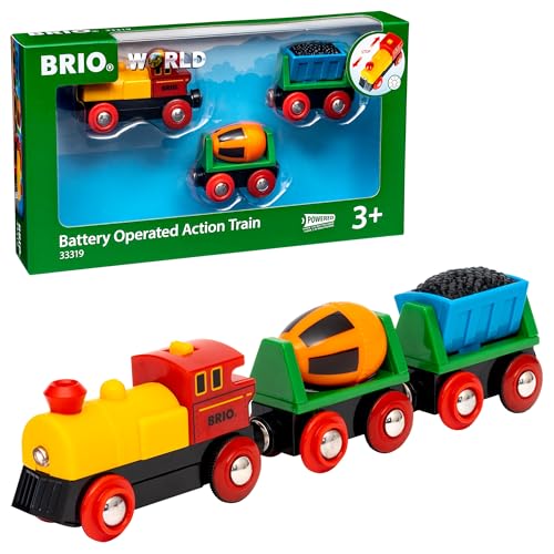 BRIO World 33319 Zug mit Batterielok - Mit beweglichem Kohlewaggon und rotierendem Zementmischer - Geeignet für Kinder ab 3 Jahren