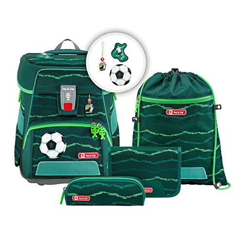 Step by Step Schulranzen-Set SPACE „Soccer Star“ 5-teilig, grün, ergonomischer Tornister mit Reflektoren, höhenverstellbar mit Hüftgurt für Jungen ab der 1. Klasse, 20L im Sale