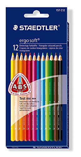 STAEDTLER Buntstifte ergo soft, erhöhte Bruchfestigkeit, dreikant, Set mit 12 brillanten Farben, ABS-System, rutschfeste Soft-Oberfläche, kindgerecht nach DIN EN71, FSC-Holz, Made in Germany, 157 C12 im Sale