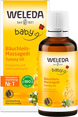 WELEDA Bio Baby Calendula Bäuchlein Massageöl - veganes Naturkosmetik Babyöl / Körperöl hilft Babys & Kindern bei Blähungen. Natürliche ätherische Öle fördert die Verdauung & entspannen (1x 50ml) im Sale