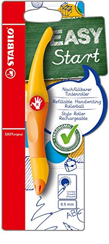 Ergonomischer Tintenroller für Rechtshänder - STABILO EASYoriginal in gelb/orange - Einzelstift - Schreibfarbe blau (löschbar) - inklusive Patrone