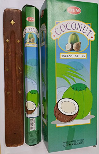 Coconut Hexa Räucherstäbchen, 6 Packungen à 20 Stäbchen = 120 Stäbchen mit Räucherstäbchenhalter von Sterling effectz