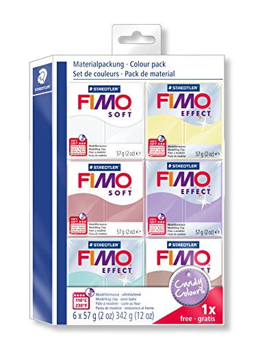 STAEDTLER FIMO soft ofenhärtende Modelliermasse, Materialpackung Candy Colours, 6 Normalblöcke à 57 g, 8023 25