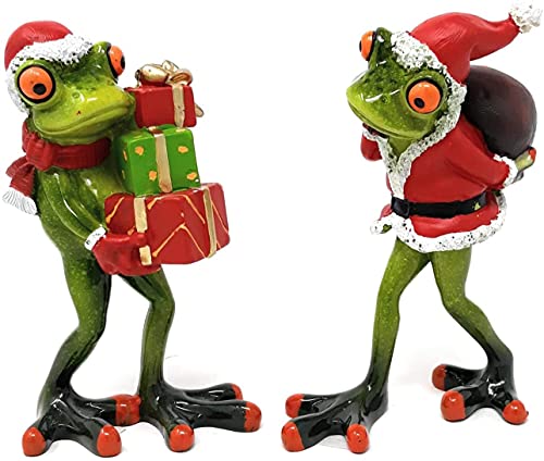 formano 2er Set Dekofiguren Weihnachtsmänner Frösche, Frosch Geschenke H. 15cm