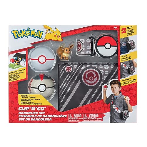 Pokémon PKW3157 - Bandolier Set - Premierball, Timerball & Evoli, offizielles Set mit Figur