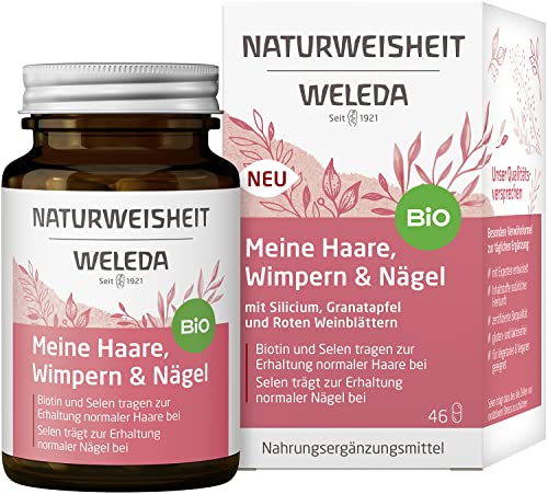 WELEDA Naturweisheit Meine Haare, Wimpern & Nägel - Bio Nahrungsergänzung mit Biotin, Selen, Silicium & Granatapfel für schönes Haar & gesunde Fingernägel (46 Kapseln, laktosefrei, glutenfrei, vegan)