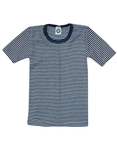 Cosilana, Kinder Unterhemd/T-Shirt, 70% Wolle und 30% Seide (128, Geringelt Marine/Natur) im Sale