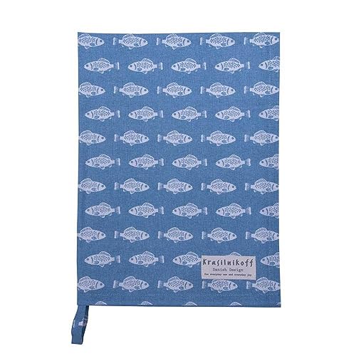 Krasilnikoff Geschirrtuch KW11838 - Fish/Fisch, Dusty Blue