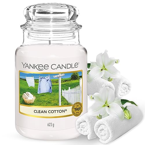 Yankee Candle Duftkerze im Glas (groß) | Clean Cotton | Kerze mit langer Brenndauer bis zu 150 Stunden | Perfekte Geschenke für Frauen im Sale