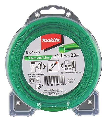 Makita E-01775 Mähfaden Four-Leaf 2,0 mm x 30 m, Trimmerfaden, Nylon, grün, geräuschreduziert, erhöhte Laufzeit, speziell für Akku-Rasentrimmer und Akku-Freischneider im Sale