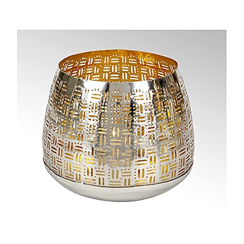 Lambert - Windlicht, Teelichthalter - Fez - Eisen, vernickelt - Silber/Gold - (ØxH) 17 x 15 cm im Sale