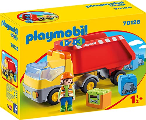 PLAYMOBIL 1.2.3 70126 Kipplaster, Steine Aufladen und Wieder abkippen mit kippbarem Container, ab 1,5 Jahren im Sale