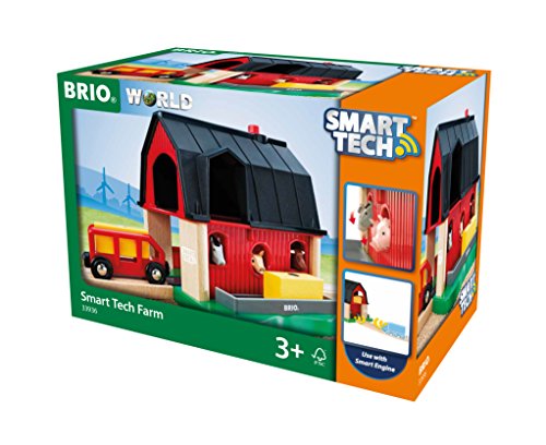 BRIO World 33936 Smart Tech Bauernhof – Spiel-Bauernhof mit Tieren & Heuwagen-Anhänger – Interaktives Spielzeug empfohlen ab 3 Jahren im Sale