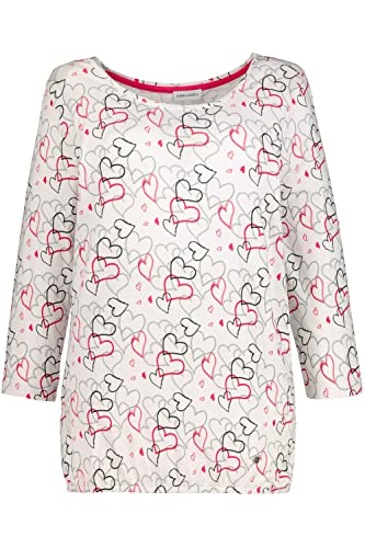 Gina Laura Damen Shirt,Herzchen Print, Gummi am Saum Bluse, White, im Sale