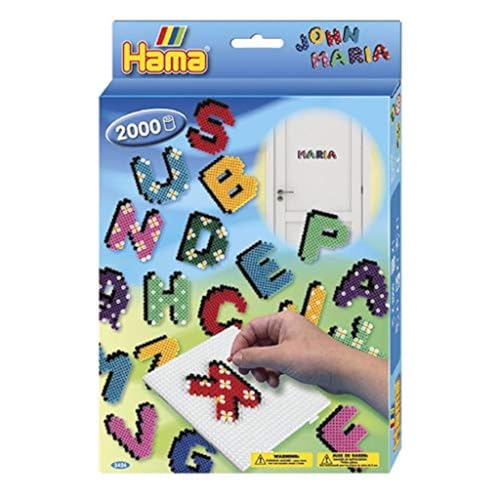 Hama Perlen 3424 Geschenk-Set Buchstaben mit ca. 2.000 bunten Midi Bügelperlen mit Durchmesser 5 mm, Stiftplatte, inkl. Bügelpapier, kreativer Bastelspaß für Groß und Klein im Sale