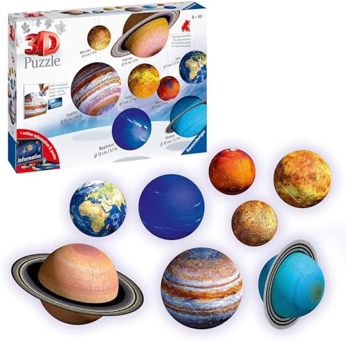 Ravensburger 3D Puzzle Planetensystem 11668 - Planeten als 3D Puzzlebälle - Sonnensystem zum selbst bauen und als Deko - für alle Weltraumfans ab 6 Jahren - mit informativer Online-Broschüre im Sale