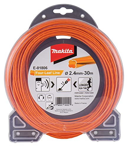 Makita E-01806 Mähfaden Four-Leaf 2,4 mm x 30 m, Trimmerfaden, Nylon, orange, geräuschreduziert, erhöhte Laufzeit, speziell für Akku-Rasentrimmer und Akku-Freischneider im Sale