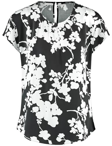 Taifun Damen Kurzarmbluse mit Floralprint Kurzarm Gemustert Schwarz Gemustert 44 im Sale