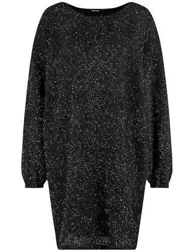 Taifun Damen Kurzes Kleid mit Glitzer-Effekt Langarm, elastischer Ärmelsaum, überschnittene Schultern unifarben kurz Schwarz 40 im Sale