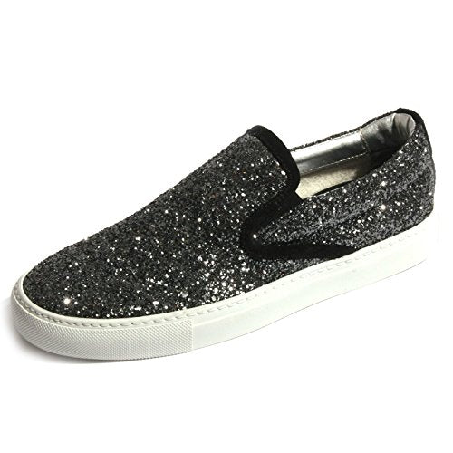 P448 B0417 Sneaker Donna E5 Slipon Scarpa nera Glitter Shoes Women [35] im Sale