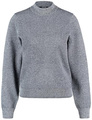 Taifun Damen Pullover aus Struktur-Strick Langarm, Ärmelbündchen Melange, unifarben Drizzle Grey Gemustert 38 im Sale