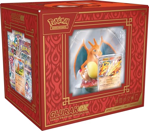 Pokémon-Sammelkartenspiel: Super-Premium-Kollektion Glurak-ex (3 holografische Promokarten, 1 Kartendisplay-Figur & 10 Boosterpacks) im Sale