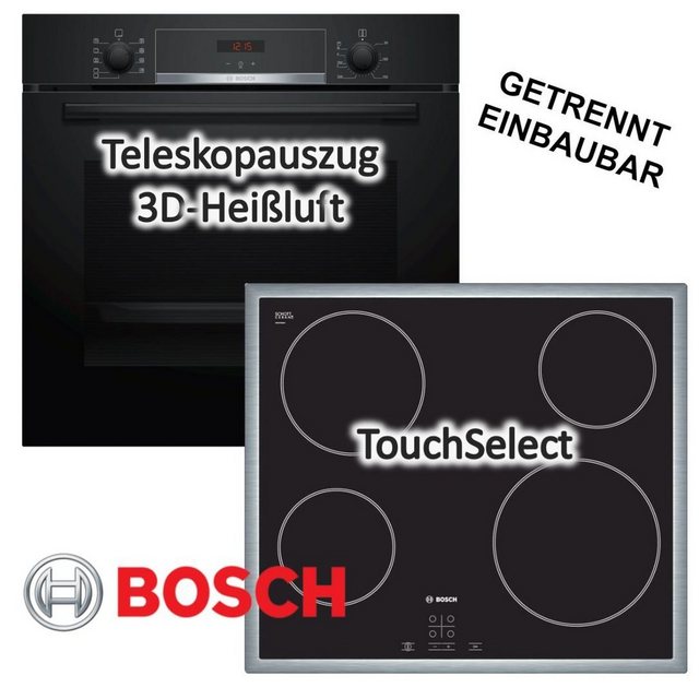 BOSCH Backofen-Set EcoClean Direct mit Glaskeramik-Kochfeld mit Rahmen autark 60 cm