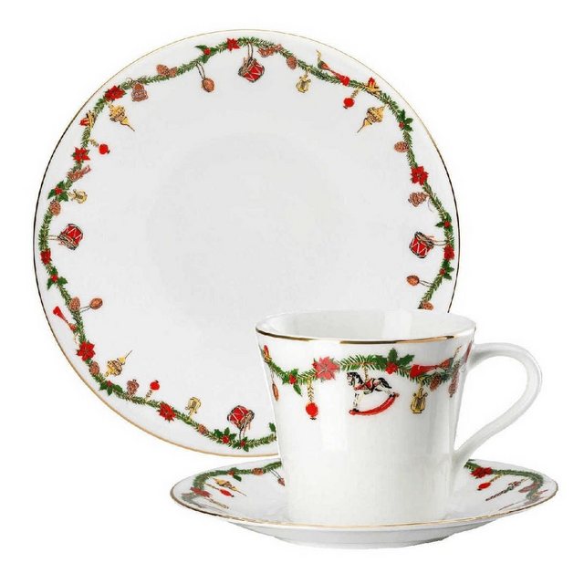 Hutschenreuther Frühstücks-Geschirrset Nora Christmas Weihnachtsgeschirr, Bone China, Porzellan, 3-tlg.