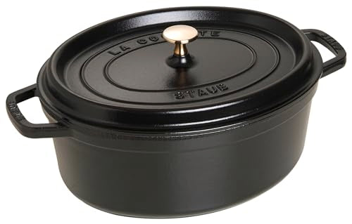 STAUB Gusseisen Bräter/Cocotte, oval 33 cm, 6,7 L, Aromaregen Funktion für optimale Befeuchtung, Für alle Herdarten inkl. Induktion & Backofen, Schwarz im Sale