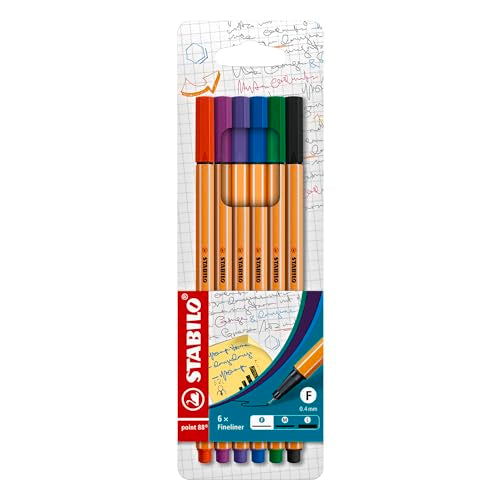 Fineliner - STABILO point 88 - 6er Pack - mit 6 verschiedenen Farben