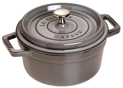 STAUB Gusseisen Bräter/Cocotte, Rund 20 cm, 2,24 L, Aromaregen Funktion, Für alle Herdarten geeignet, Graphitgrau