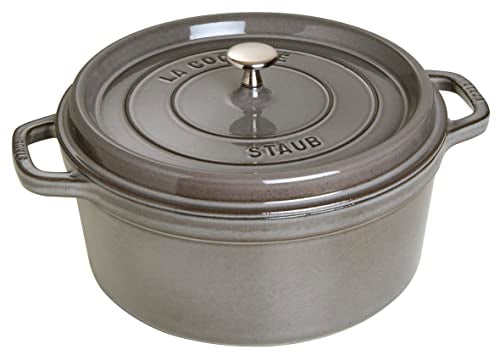 STAUB Gusseisen Bräter/Cocotte, Rund 28 cm, 6,7 L, Aromaregen Funktion, Für alle Herdarten geeignet, Graphitgrau im Sale