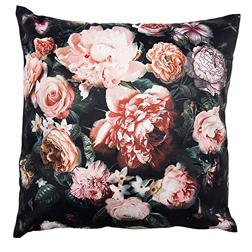 Clayre & Eef Kissenhülle 45*45 cm Schwarz Rosa Polyester Blumen Kissenbezug Zierkissenbezug