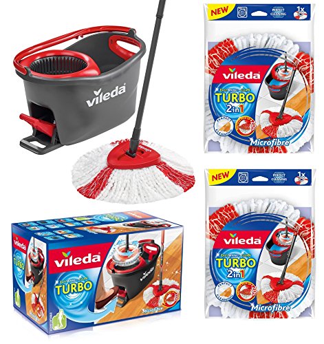 Vileda Turbo EasyWring & Clean Komplettset, Wischmop mit Eimer und Powerschleuder Plus 2X ERSATZKOPF Turbo im Sale